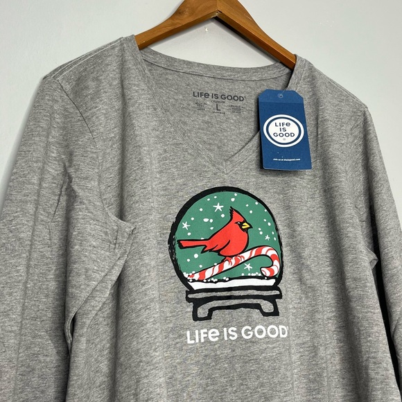 Life Is Good Long Sleeve Cardinal Snow Glove Christmas Tee NWT B - Picture 3 of 8